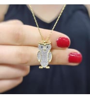 Uzun Baykuş Gold Kaplama 925 Ayar Zirkon Taşlı Gümüş Kolye (Karışık)