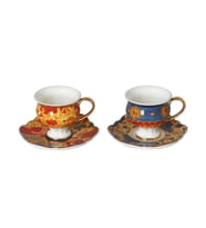 Lucky Art Florance Bone China Porselen Mavi Kırmızı Desenli Ayaklı 2 li Kahve Fincanı Seti LYHD 614