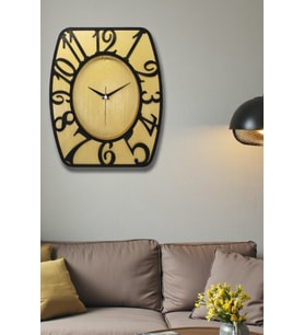 Hediyelik Dekoratif Ahşap Görünümlü Gold Dikdörtgen Salon Büro İş yeri Mutfak Duvar Saati 35*30 CM