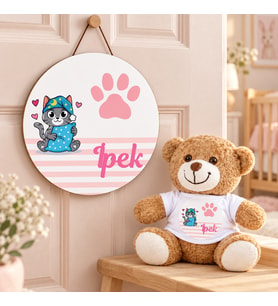 Kişiye Özel Bebek Kapı Süsü (Peluş Ayıcık Hediyeli) – Baby Shower / Hastane Odası