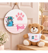 Kişiye Özel Bebek Kapı Süsü (Peluş Ayıcık Hediyeli) – Baby Shower / Hastane Odası