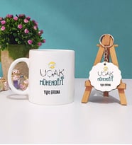 Uçak Mühendisi Kupa Bardak ve Anahtarlık (Beyaz)