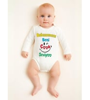Bebek Babaannem Beni Çok Seviyor Yazılı Pamuklu Uzun Kol Çıtçıtlı Body