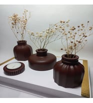Modern Minimal Vazo Set 3'lü, Ev & Ofis Hediyelik, Dekoratif Obje, (Kahverengi)