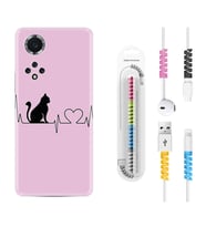 Huawei Nova Y70 Y90 Nova 9 SE  Kılıf Kablo Koruma Spiral Silikon Pink Cat Heart 1303