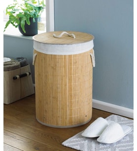 DecoHandy Yuvarlak Bambu Kirli Sepeti