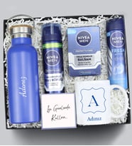 Kişiye Özel Matara & Nivea Men Tıraş Köpüğü & Balsam & Deodorant & Bardak Hediye Seti