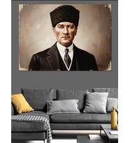 Siyah Beyaz Kalpak Başlıklı Atatürk Dekoratif Kanvas - Mdf Ahşap Tablo