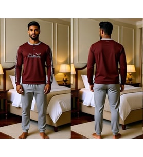 Erkek Pamuklu Kahve Desenli Renk Pijama Takımı AL003