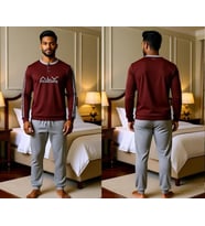 Erkek Pamuklu Kahve Desenli Renk Pijama Takımı AL003