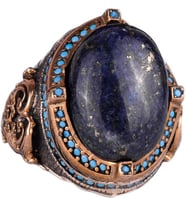 925 Ayar Gümüş Yüzük, Doğal Lapis Lazuli Taşı ile El Yapımı Erkek Yüzük, Vintage Tasarım