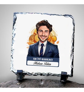 Kişiye Özel Hediye Karikatürlü En Yakışıklı Bankacı Dekoratif Taş