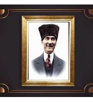 Altın Varaklı Çerçeveli Paspartulu Atatürk Tablo nl02A775 (Gold)