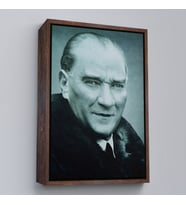 Çerçeveli Atatürk Portre Tablosu Mustafa Kemal Atatürk Dikdörtgen Dekoratif Kanvas Tablo (Siyah)