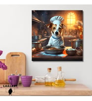 Kare Kanvas Mutfak Tablosu Aşçı Hayvanlar Jack Russell Köpek