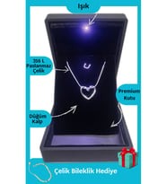 Işıklı Premium Kutuda Düğüm Kalp Kolye Çelik Gümüş Renk