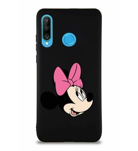 Huawei P30 Lite Soft Premier Kapak Minnie Mouse-A Tasarımlı Silikon Kılıf - Siyah (Şeffaf)
