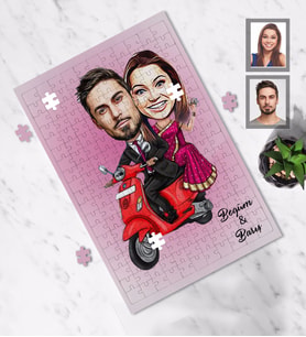 Kişiye Özel  Vespa Motorcu Sevgili Karikatürlü A3 130 Parça Puzzle Mod-3