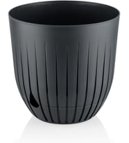 Saksı Plastik Delikli Tabaklı Çiçek Saksısı (1 Adet, Antrasit, 5 Litre)