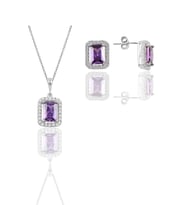 Söğütlü Silver Gümüş rodyumlu ametis taşlı baget kesim ikili set