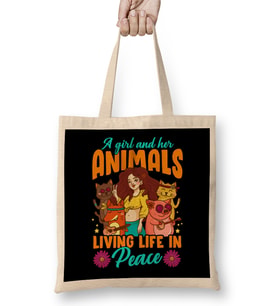 A Girl And Her Animals Living Life In Peace Bez Çanta Uzun Saplı