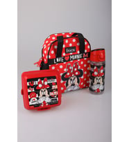 DEKOMUS İLE YENİ SEZON LİSANSLI MINNIE MOUSE BESLENME ÇANTASI,BESLENME KABI VE TRITAN MATARA 500 ML BESLENME SETİ