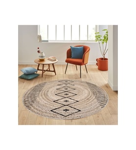 Eliana Home Baskılı, Yıkanabilir Kaymaz Taban Yuvarlak Halı LNA7065-SD349 120x120 cm (Kahverengi)