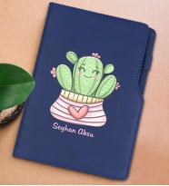 BK Gift Kişiye Özel Kaktüs Tasarımlı Lacivert Termo Deri Not Defteri 15x21cm-2