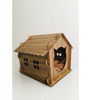 Şık Ahşap Kedi Evi ve Yatağı, Konforlu ve Dekoratif Tasarım