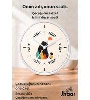 İsme Özel Ayı ve Çocuk Çocuk Odası Duvar Saati Orta Boy 30 cm Beyaz Camlı Sessiz