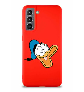 Samsung Galaxy S21 Soft Premier Kapak Donald Duck-E Tasarımlı Silikon Kılıf - Kırmızı (Şeffaf)