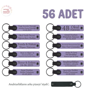 Yeni Açılan İşletmeye Özel Hediye, 56'lı Set, Kişiye Özgü Deri Anahtarlık, Mor Menekşe & Siyah (Lila - Mor)