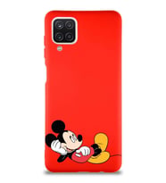 Samsung Galaxy A12 Soft Premier Kapak Mickey Mouse-F Tasarımlı Silikon Kılıf - Kırmızı (Şeffaf)