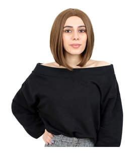 Kahkülsüz Düz Kısa Fiber Sentetik Peruk - Kumral