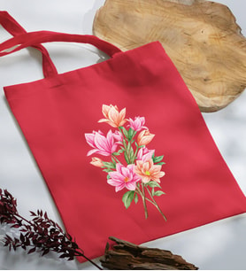 BK Gift Çiçek Tasarımlı Kırmızı Kumaş Bez Çanta, Baskılı Omuz Çantası, Alışveriş Çantası, Arkadaşa Hediye-4