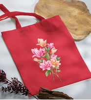 BK Gift Çiçek Tasarımlı Kırmızı Kumaş Bez Çanta, Baskılı Omuz Çantası, Alışveriş Çantası, Arkadaşa Hediye-4