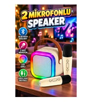 Kablosuz Bluetooth Karaoke Hoparlör – Çift Mikrofonlu LED Işıklı USB AUX Destekli