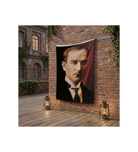 Sivil Gazi Mustafa Kemal Atatürk Portre poster Bayrak Raşel Kumaş 100x150 cm ATA5