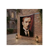 Sivil Gazi Mustafa Kemal Atatürk Portre poster Bayrak Raşel Kumaş 100x150 cm ATA5