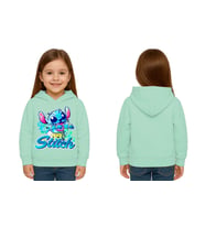 Unisex Stitch Baskılı Çocuk Swaetshirt  Baskılı Kapüşonlu 3 İplik Şardonlu (Mint Yeşili)