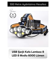 #KafaLambası USB Şarjlı Kafa Lambası 8 LED 8 Modlu 6000 Lümen Su Geçirmez Profesyonel Kafa Feneri CO