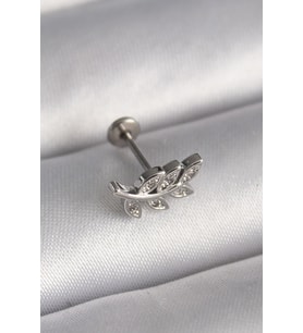 316L Çelik Gümüş Renk Dal Model Zirkon Taş Detaylı Tragus Piercing 5886 - HPSBYI4996-8727