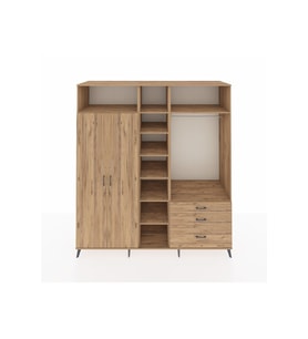 Kronos Dolap 9 Raflı 3 Çekmeceli 2 Askılı 220x59x243 Çam-Çam/Çam