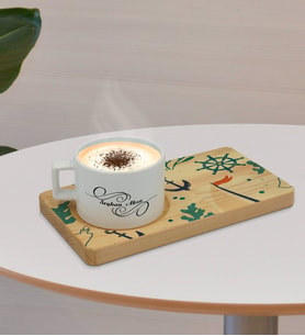 BK Gift Kişiye Özel Denizcilik Tasarımlı Doğal Ahşap Tabaklı Seramik Fincan Sunum Seti  Model 1