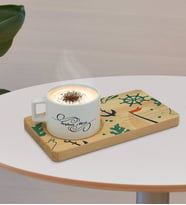BK Gift Kişiye Özel Denizcilik Tasarımlı Doğal Ahşap Tabaklı Seramik Fincan Sunum Seti  Model 1