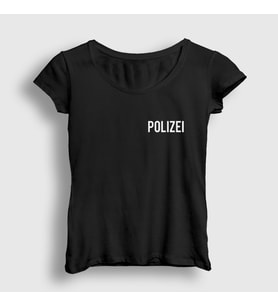 Presmono Kadın Siyah Logo Polis Polizei T-Shirt 372931tt
