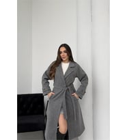 Neşeli butik kadın antrasit kuşaklı reglan kol düğmeli premium kaşe kaban NBKBN01