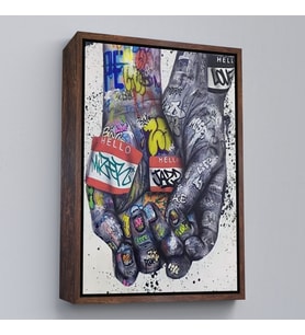Çerçeveli Banksy Tarzı Kanvas Duvar Sanatı, Graffiti El Duvar Posteri Kanvas Tablo (Beyaz)