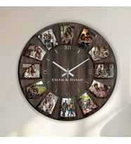 Kişiye Özel 12 Resimli Estetik Ve Modern Ahşap Duvar Saati ( 5 MM KALINLIĞINDA )