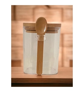 Kare Bambu Kapaklı Kaşıklı kristal plastik Baharat Saklama Kabı 500ml ( 1 adet ) Royaleks-HS501
